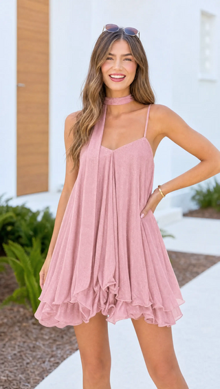 Body By Evara™ Halter Ruffle Mini Dress & Scarf