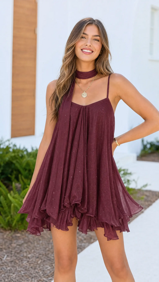 Body By Evara™ Halter Ruffle Mini Dress & Scarf