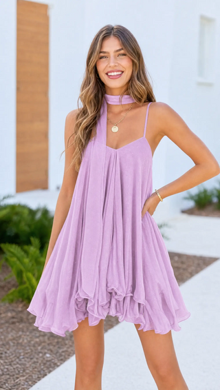 Body By Evara™ Halter Ruffle Mini Dress & Scarf