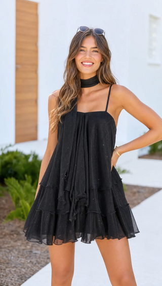 Body By Evara™ Halter Ruffle Mini Dress & Scarf